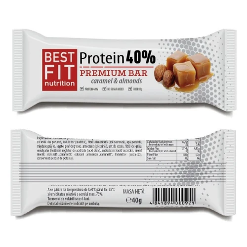 Batonas cu continutul ridicat de proteina. Caramela si Migdale  40gr